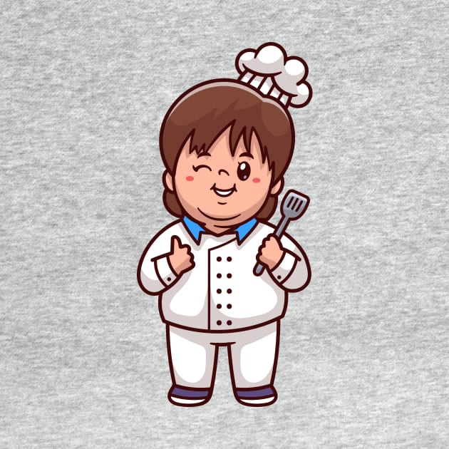 Cute Kid Chef Holding Spatula Cartoon by Catalyst Labs